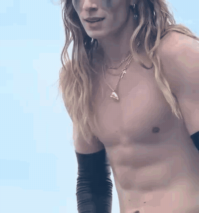 Shirtless Man With Long Hair And Necklace GIF