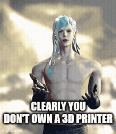 Shirtless Man With Long White Hair Holding Knife Says You Don't Own A 3D Printer GIF
