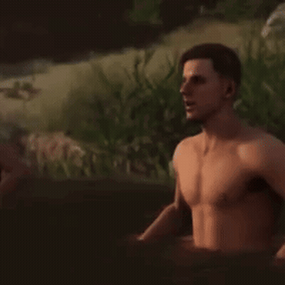Shirtless Man With Man Portrait And Word True On Face GIF