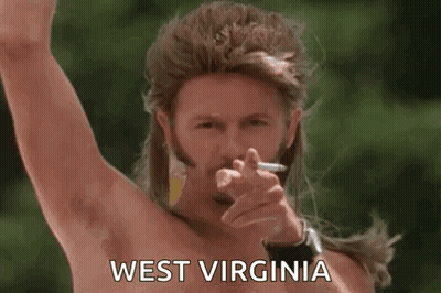 Shirtless Man With Mullet Smoking Cigarette And Pointing GIF