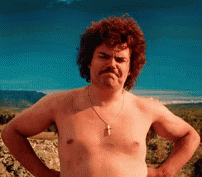 Shirtless Man With Mustache And Cross Necklace Hands On Hips GIF