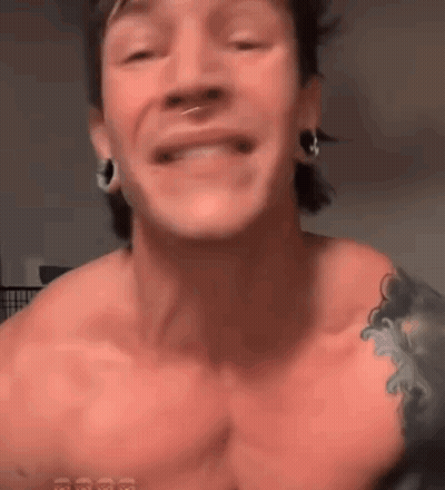 Shirtless Man With Tattoo Smiling Talking GIF