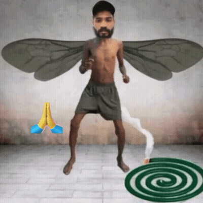Shirtless Man With Wings Beside Mosquito Coil GIF