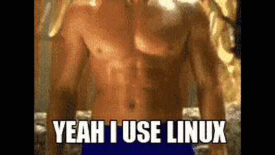 Shirtless Man With Yeah I Use Linux On Chest GIF