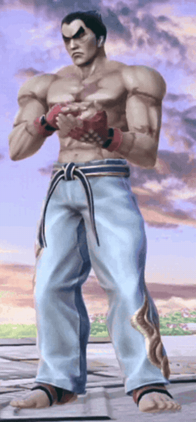 Shirtless Video Game Character Karate Pose GIF