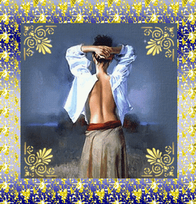Shirtless Woman In Blue Frame GIF