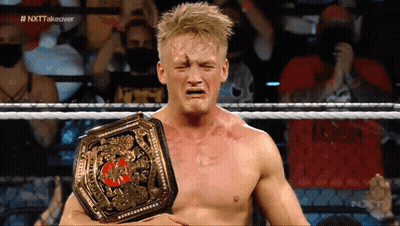 Shirtless Wrestler Crying With Championship Belt GIF