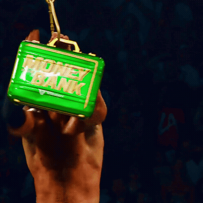 Shirtless Wrestler Holding Green Money Bank GIF