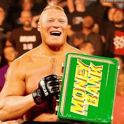 Shirtless Wrestler Holding Green Money Bank GIF