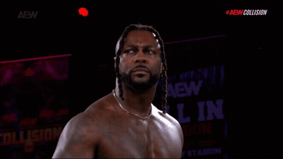 Shirtless Wrestler In Front Of AEW Collision Sign GIF