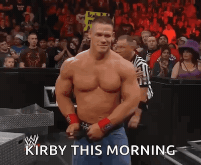 Shirtless Wrestler In Front Of Crowd Saying Kirby This Morning GIF