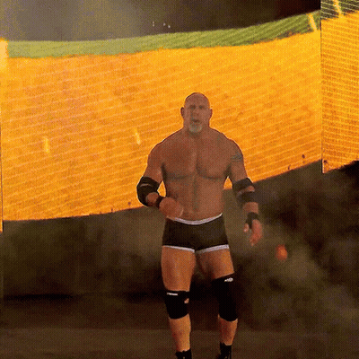 Shirtless Wrestler In Front Of WWE Screen GIF