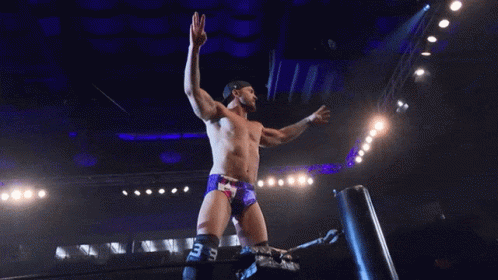 Shirtless Wrestler In Purple Swim Trunks With SDS GIF