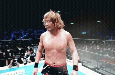 Shirtless Wrestler In Ring With Marin Sign GIF