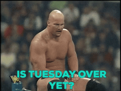 Shirtless Wrestler On Back Is Tuesday Over Yet GIF