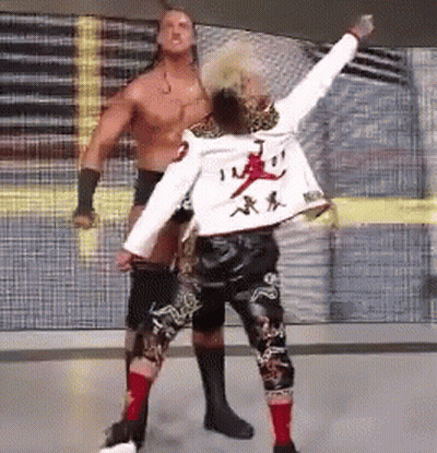 Shirtless Wrestlers White Jacket Chinese Writing GIF