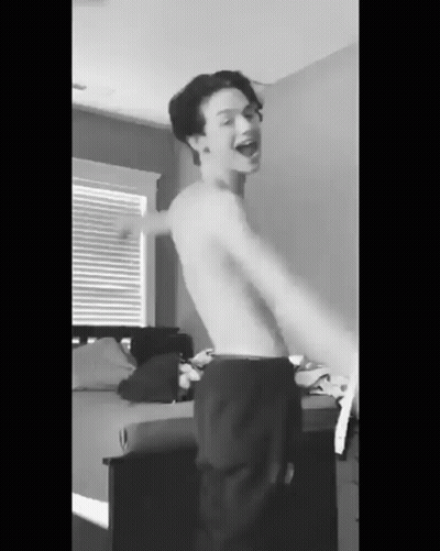 Shirtless Young Man Dancing In Bedroom GIF