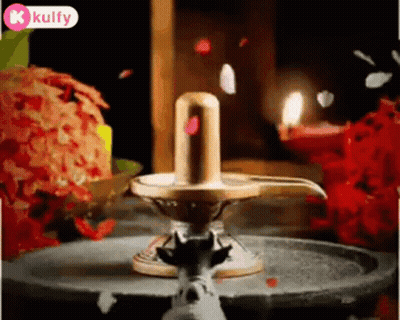 Shiva Lingam With Candles And Flowers GIF