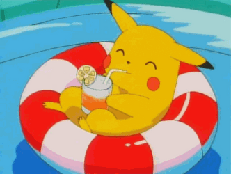 Shocked Pikachu Relaxing On Pool GIF