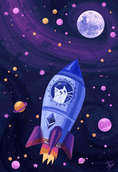 Shooting Star Rocket To Moon GIF