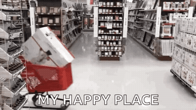 Shopping Cart In Store Saying My Happy Place GIF