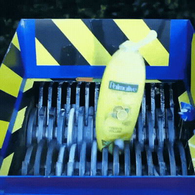 Shredded Yellow Palmolive Shampoo Bottle GIF