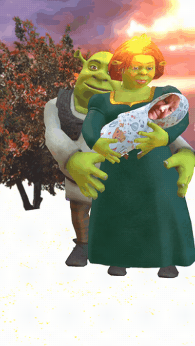 Shrek And Fiona Holding A Baby GIF