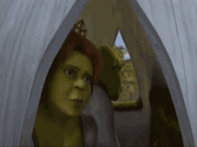Shrek And Fiona Looking Out Of A Tent Shrek Wearing Crown GIF