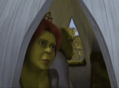 Shrek And Fiona Looking Out Of Tent With Crown GIF