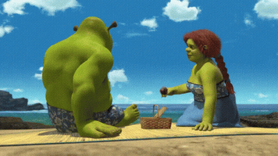 Shrek And Fiona On Beach Blanket GIF