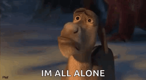 Shrek From Shrek Says `` Im All Alone '' While Holding A Stick In His Mouth . GIF