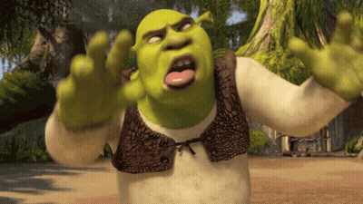 Shrek From The Movie Shrek Is Making A Funny Face With His Mouth Open GIF
