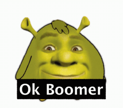Shrek From The Movie Shrek With The Words Ok Boomer Behind Him GIF