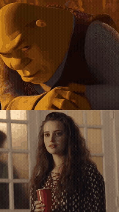 Shrek Holding Red Cup Next To Girl GIF