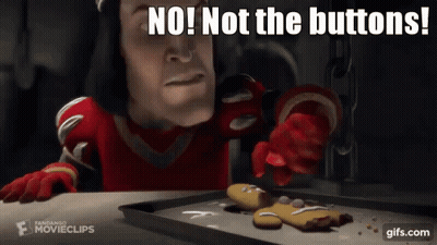 Shrek Is Looking At A Gingerbread Man On A Tray And Says No Not The Buttons . GIF