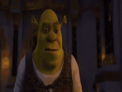Shrek Is Standing In Front Of A Fire And Looking At The Camera . GIF