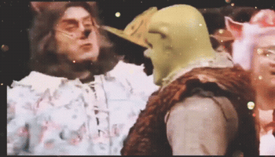 Shrek Next To Costumed Man GIF