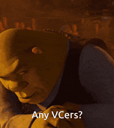 Shrek Says " Any Vcers " In A Dark Room GIF