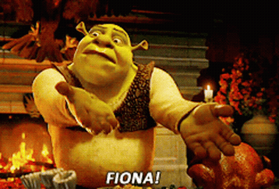 Shrek Says Fiona In Front Of Turkey And Fireplace GIF