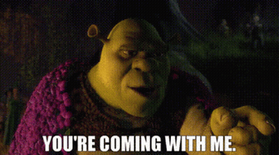 Shrek Says You 'Re Coming With Me While Wearing A Purple Sweater . GIF
