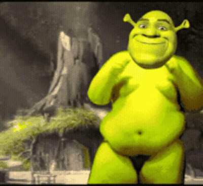 Shrek Standing In Front Of Tree Stump Shirtless GIF