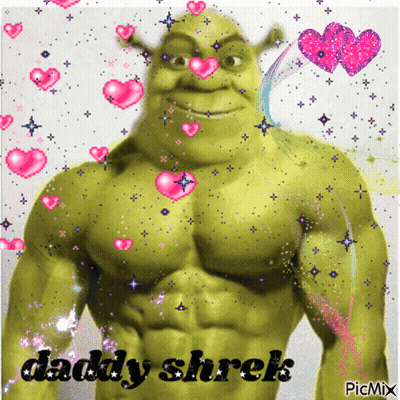 Shrek Surrounded By Pink Hearts Saying Daddy Shrek GIF