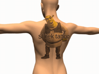 Shrek Tattoo On Man's Back GIF
