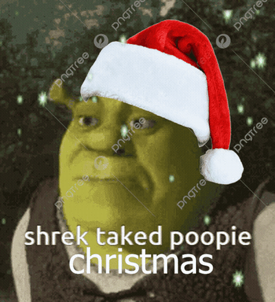 Shrek Wearing A Santa Hat With The Words Shrek Took Poopie Christmas GIF