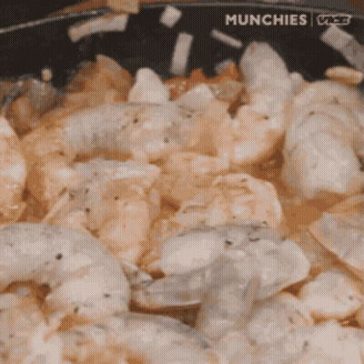 Shrimp Being Cooked In Pan With Munchies GIF
