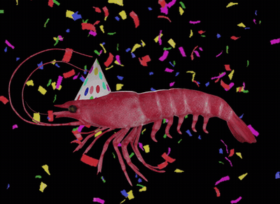 Shrimp With Party Hat And Colorful Confetti GIF