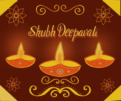 Shubh Deepavali Card With Three Lit Candles GIF