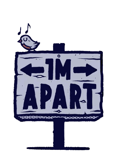 Sign Saying 1M Apart With Bird On Top Sticker