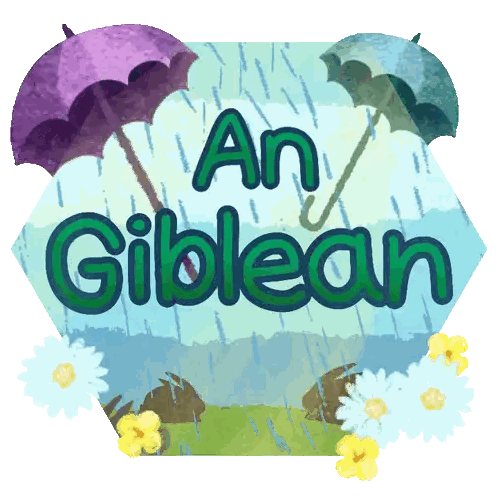 Sign Saying An Giblean With Umbrellas Sticker