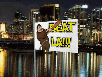 Sign Saying Beat Law With Cartoon Monk GIF